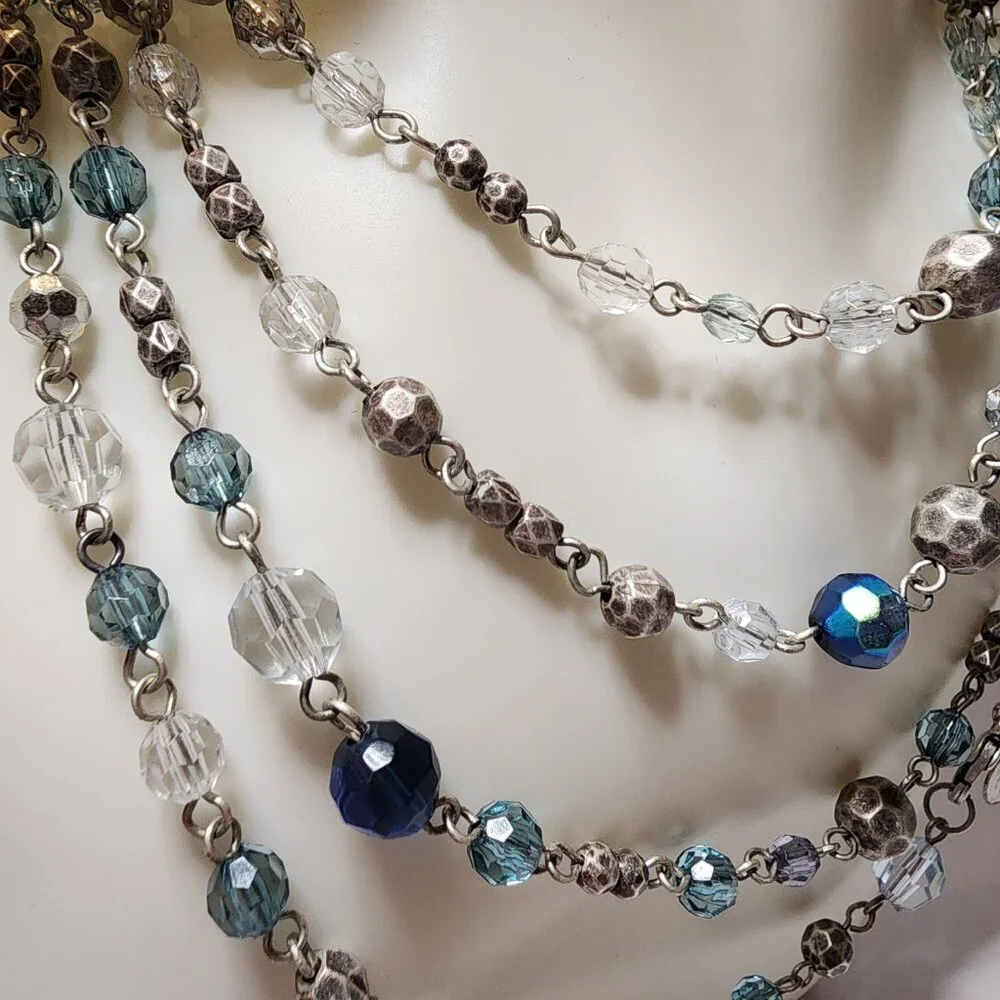 Premier Designs Vintage Long Blue Crystal Necklace Fashion Jewelry